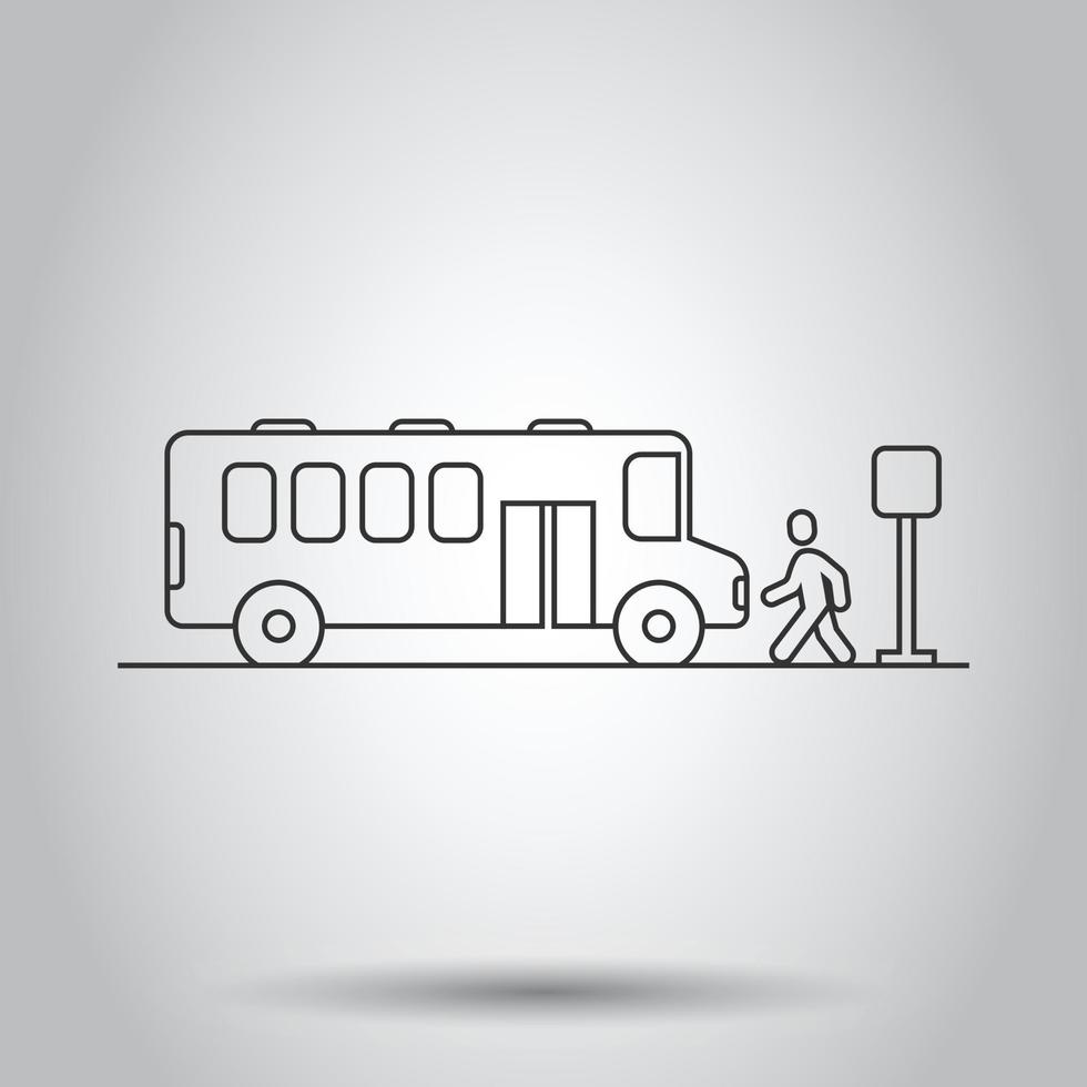 Bus station icon in flat style. Auto stop vector illustration on white isolated background. Autobus vehicle business concept.