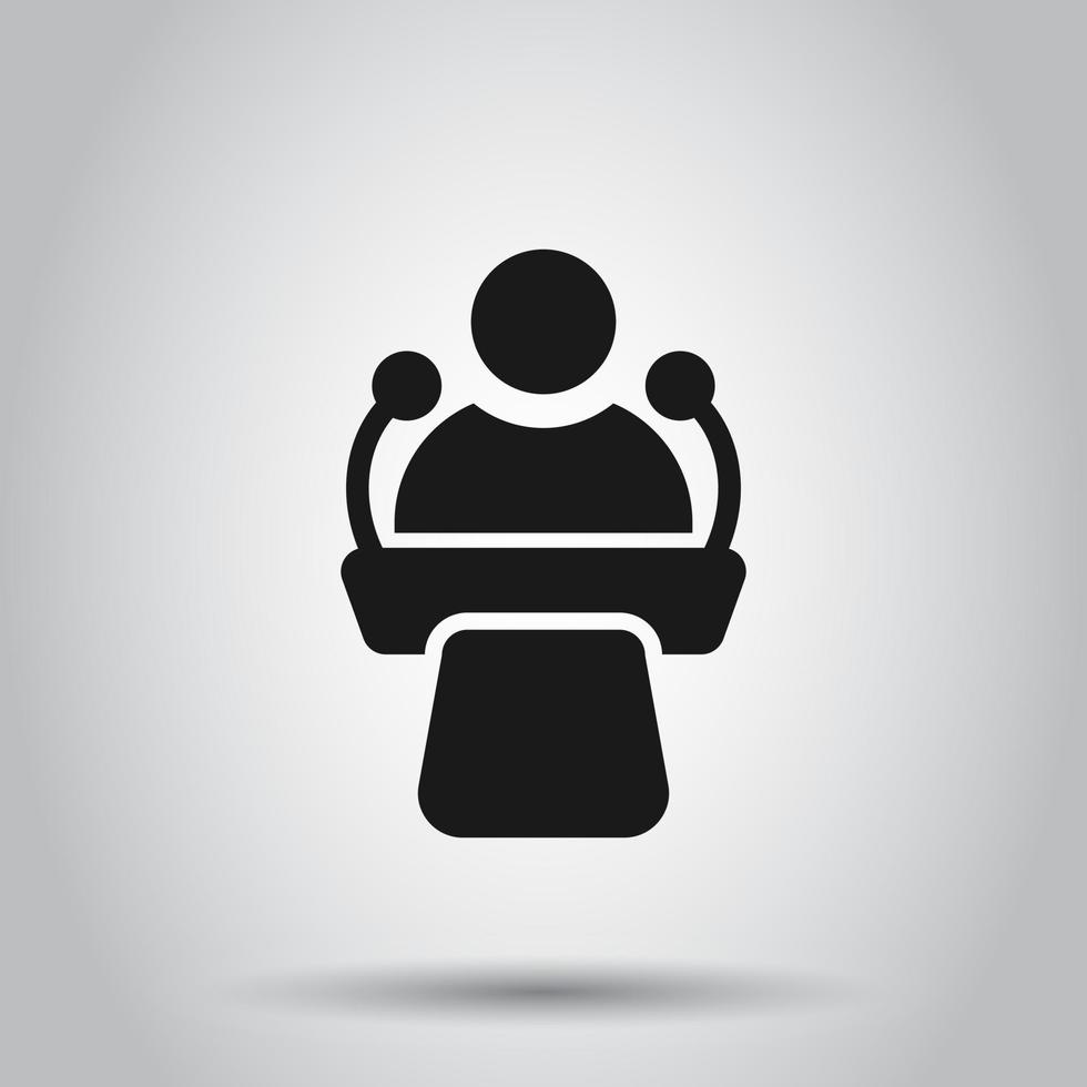 Public speach icon in flat style. Podium conference vector illustration on isolated background. Tribune debate business concept.