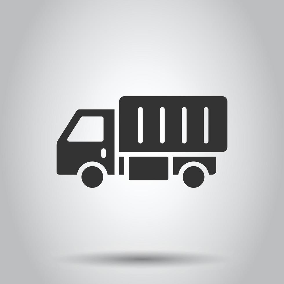 Delivery truck icon in flat style. Van vector illustration on white isolated background. Cargo car business concept.