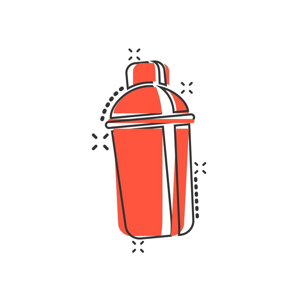 icono de agitador en estilo cómico. ilustración de dibujos animados de vector de botella deportiva sobre fondo blanco aislado. efecto de salpicadura de concepto de negocio de contenedor de fitness.