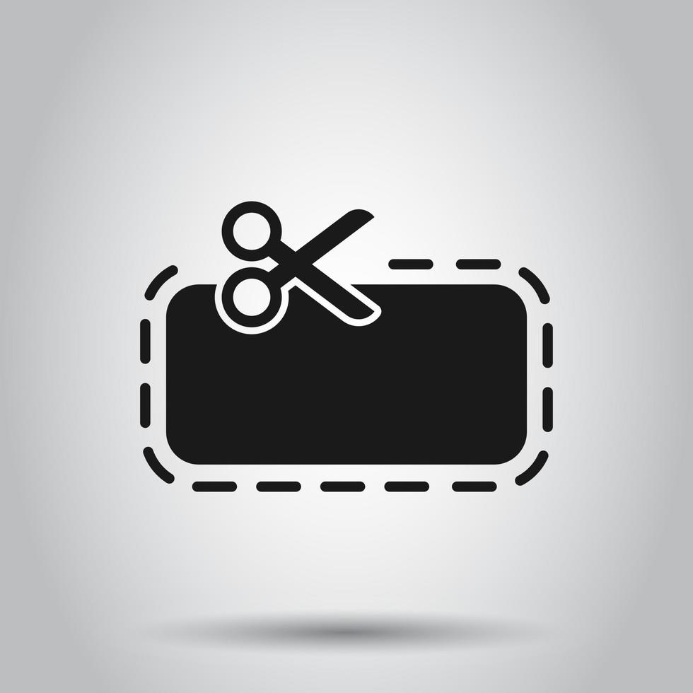 Discount coupon icon in flat style. Scissors with price tag vector illustration on isolated background. Sale sticker business concept.