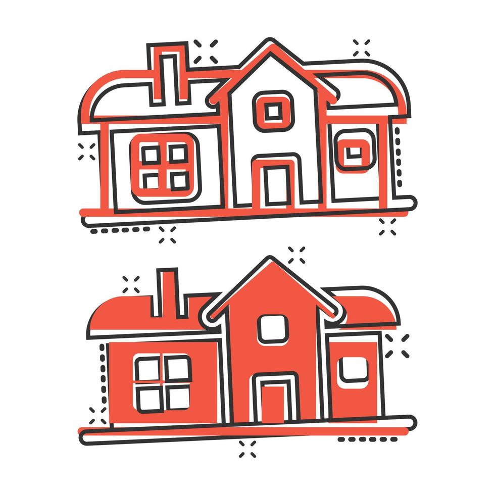 Building icon in comic style. Home cartoon vector illustration on white isolated background. House splash effect business concept.