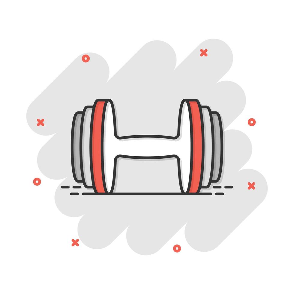 Vector cartoon dumbbell fitness gym icon in comic style. Barbell concept illustration pictogram. Bodybuilding sport business splash effect concept.