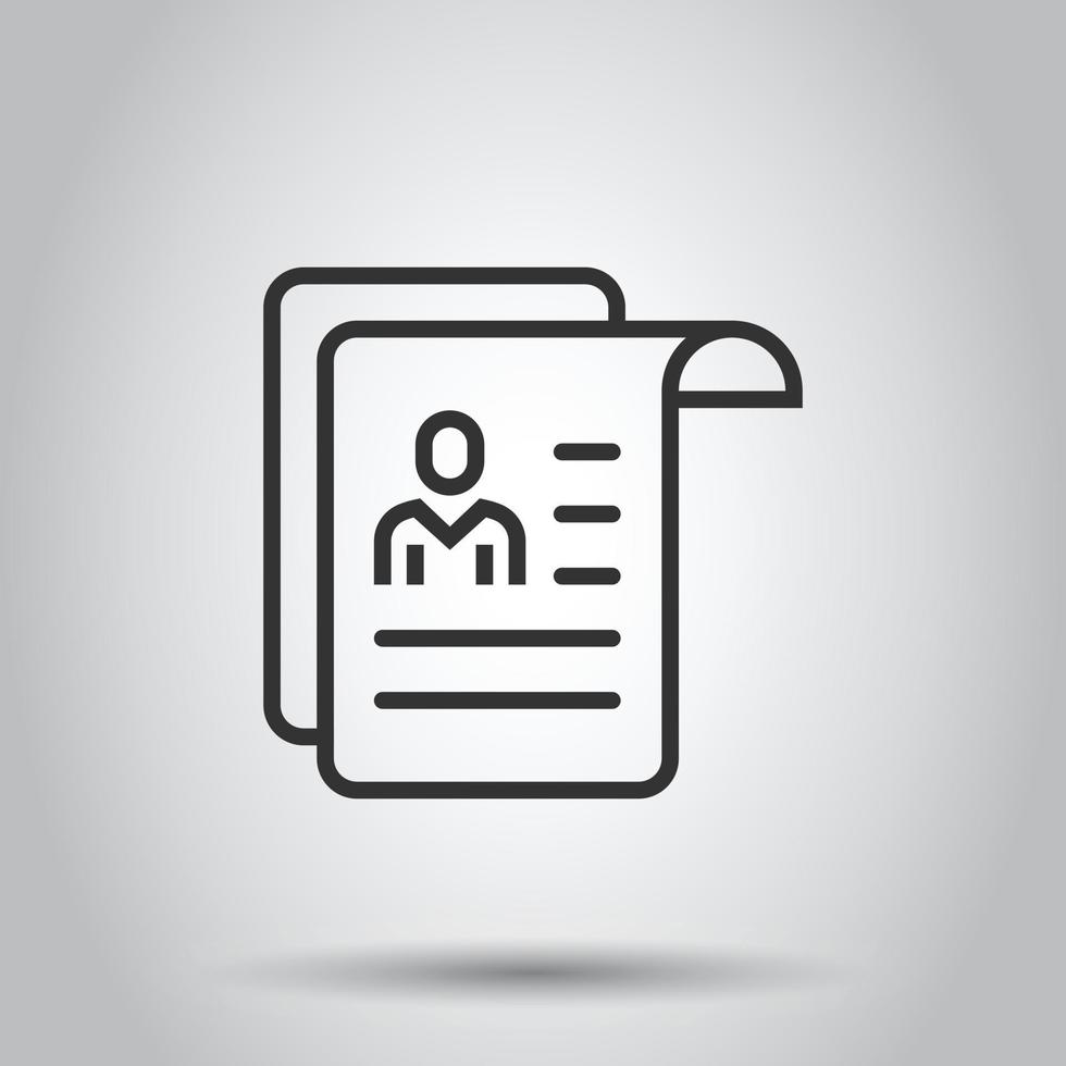 Resume icon in flat style. Contract document vector illustration on white isolated background. Paper notepad business concept.