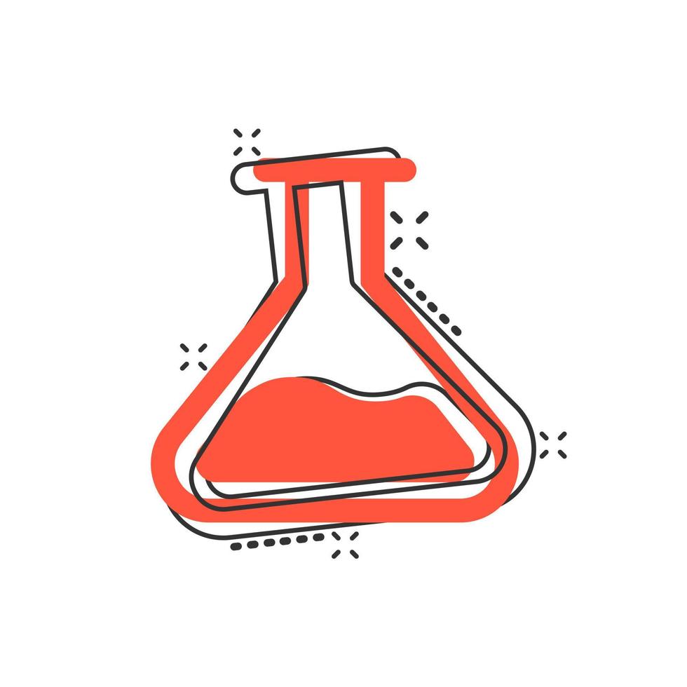 Chemistry beakers sign icon in comic style. Flask test tube vector cartoon illustration on white isolated background. Alchemy business concept splash effect.