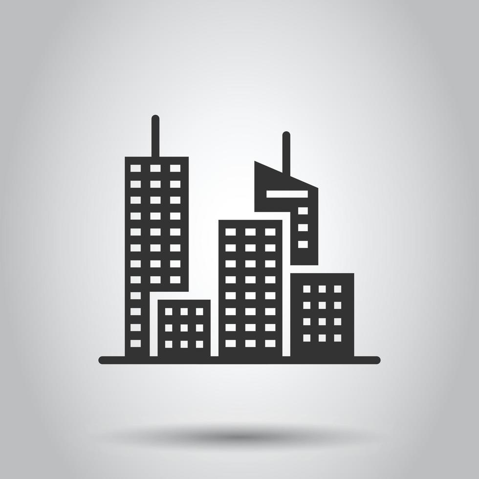 Building icon in flat style. Town skyscraper apartment vector illustration on white isolated background. City tower business concept.