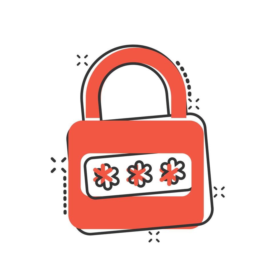 Login icon in comic style. Password access cartoon vector illustration on white isolated background. Padlock entry splash effect business concept.