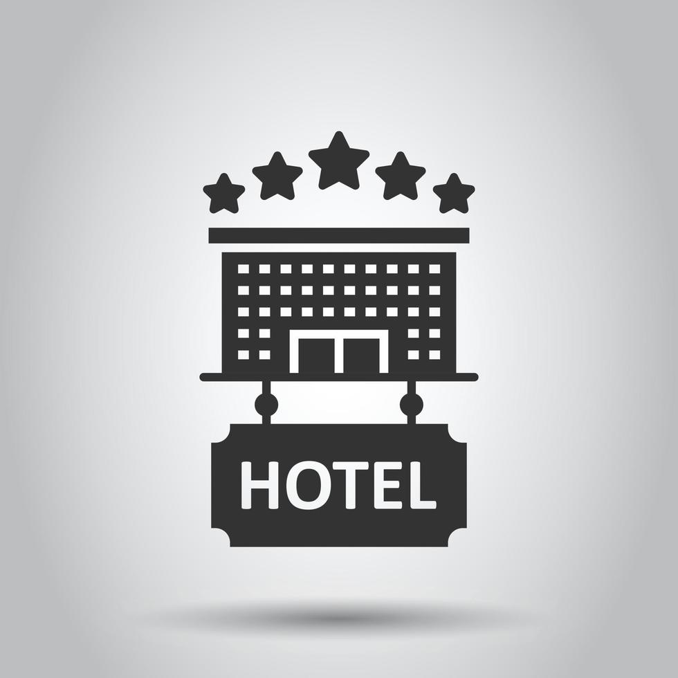 Hotel 5 stars sign icon in flat style. Inn building vector illustration on white isolated background. Hostel room business concept.