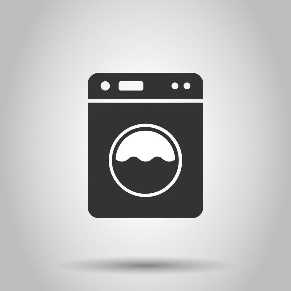 Washing machine icon in flat style. Washer vector illustration on white isolated background. Laundry business concept.