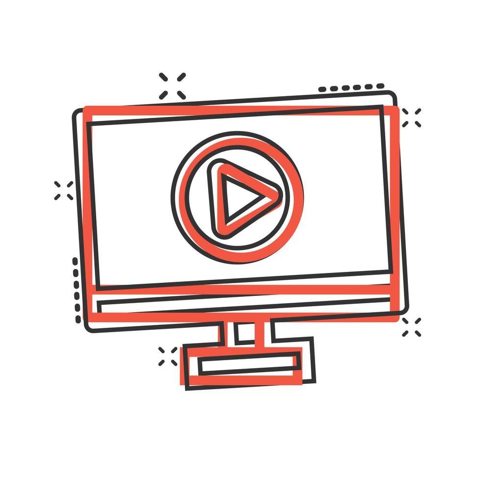 Tv screen icon in comic style. Video cartoon vector illustration on white isolated background. Computer monitor splash effect business concept.