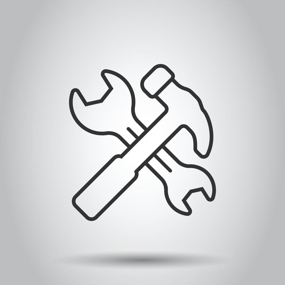 Hammer with wrench icon in flat style. Work instrument vector illustration on white isolated background. Repair equipment business concept.