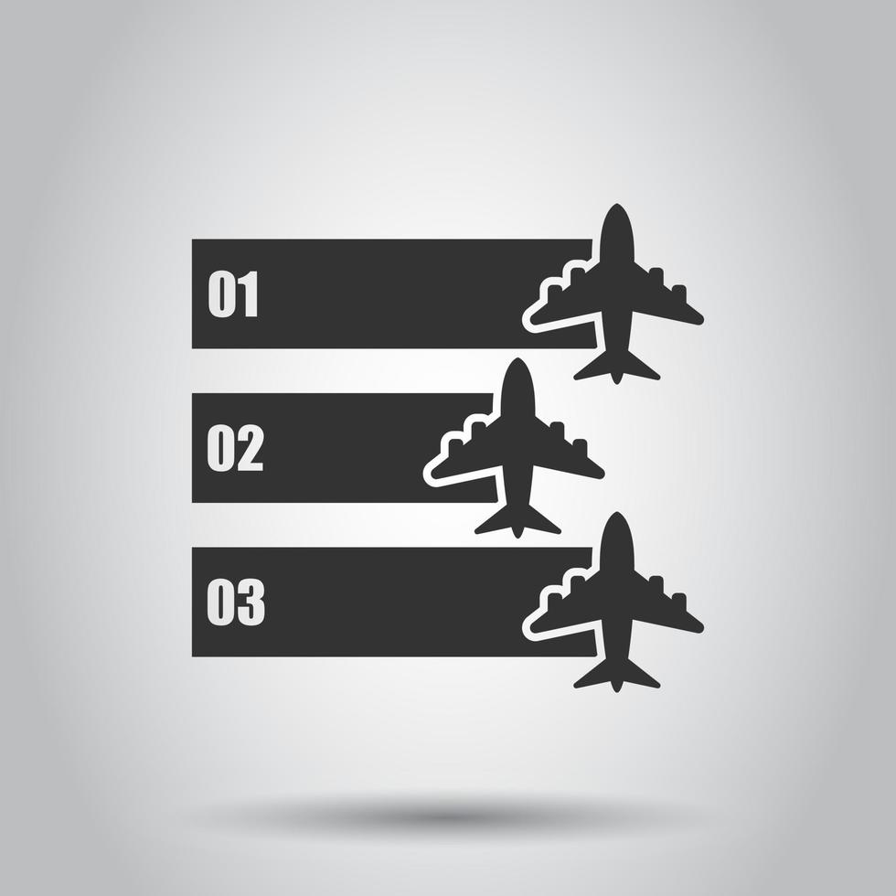 Airplane flight infographic icon in transparent style. Plane travel banner vector illustration on isolated background. Airline business concept.