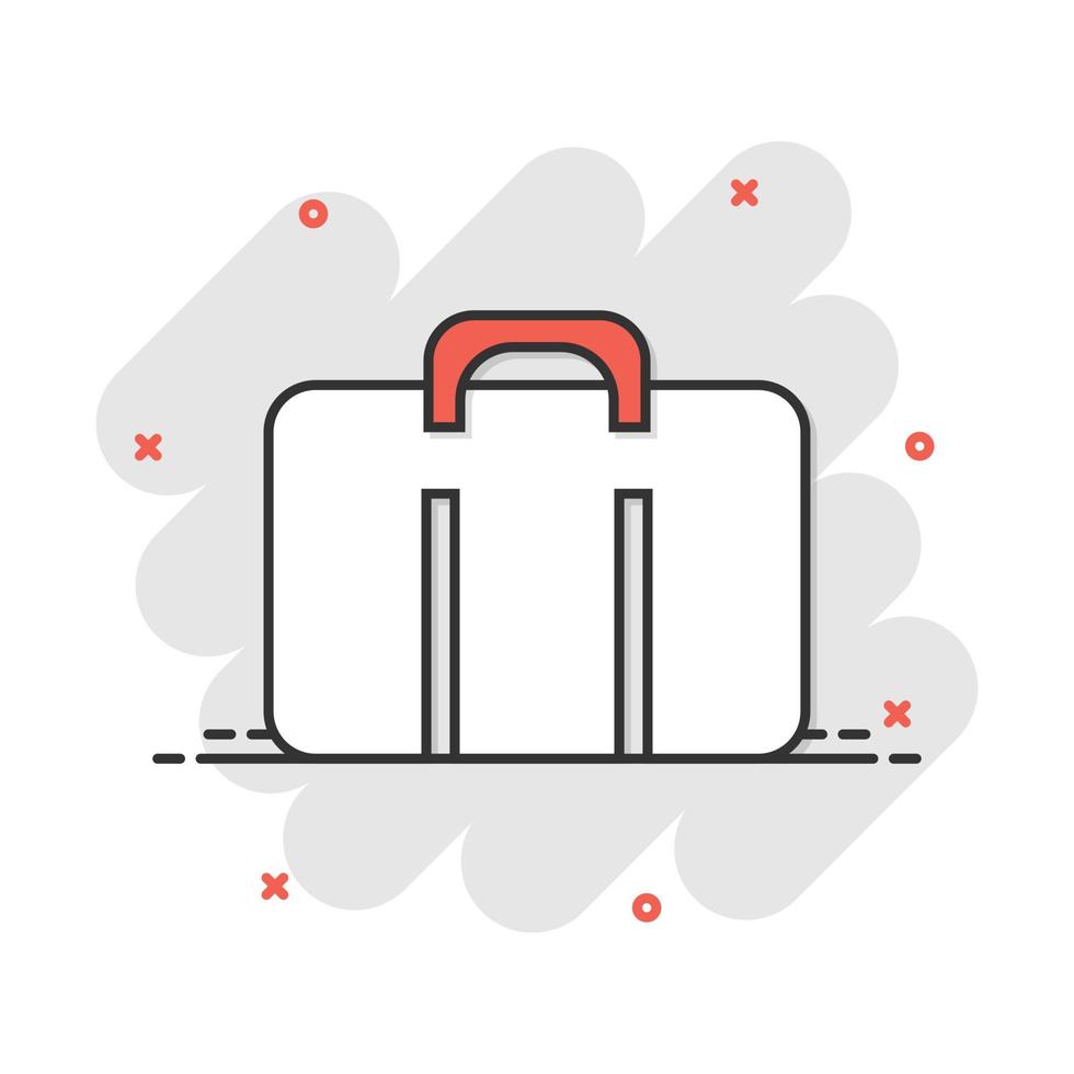 Vector cartoon suitcase icon in comic style. Luggage bag sign illustration pictogram. Diplomat case business splash effect concept.