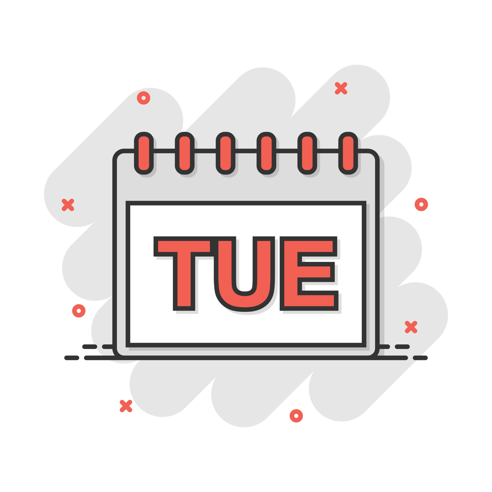 Vector Cartoon Tuesday Calendar Page Icon In Comic Style Calendar Sign vector-cartoon-tuesday-calendar-page-icon-in-comic-style-calendar-sign