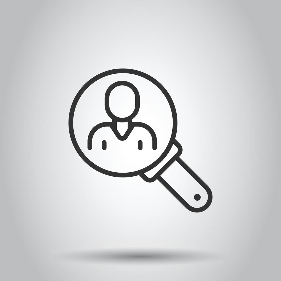 Search job vacancy icon in flat style. Loupe career vector illustration on white isolated background. Find people employer business concept.