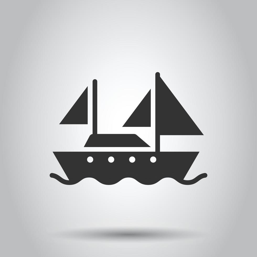 icono de barco de turismo en estilo plano. Ilustración de vector de barco de pesca sobre fondo blanco aislado. concepto de negocio de destino de petrolero.