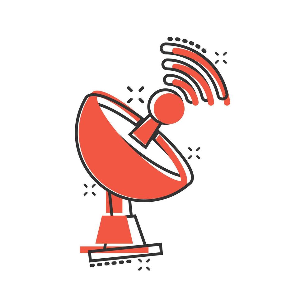 Satellite antenna tower icon in comic style. Broadcasting cartoon vector