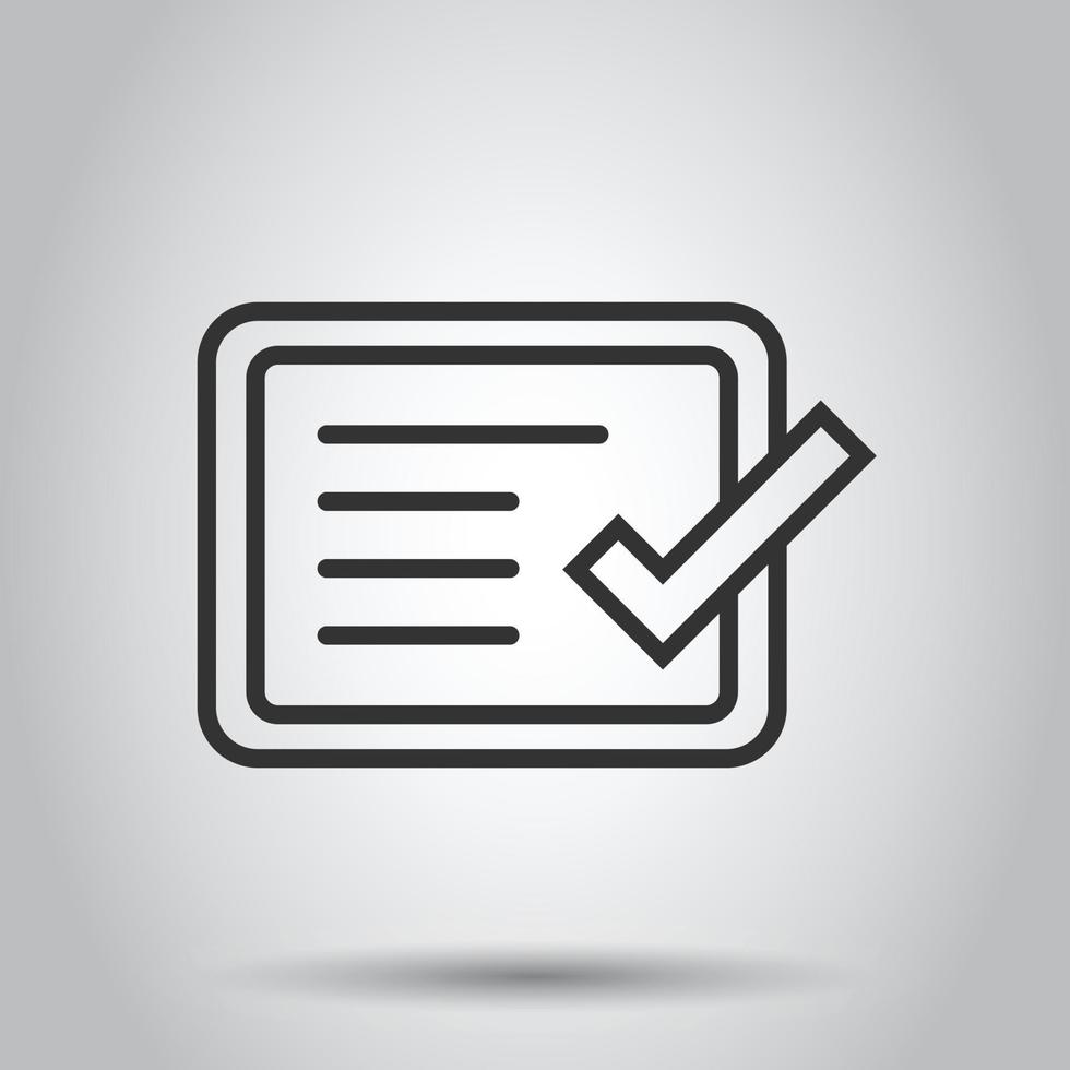 Approve certificate icon in flat style. Document check mark vector illustration on white isolated background. Approval choice business concept.