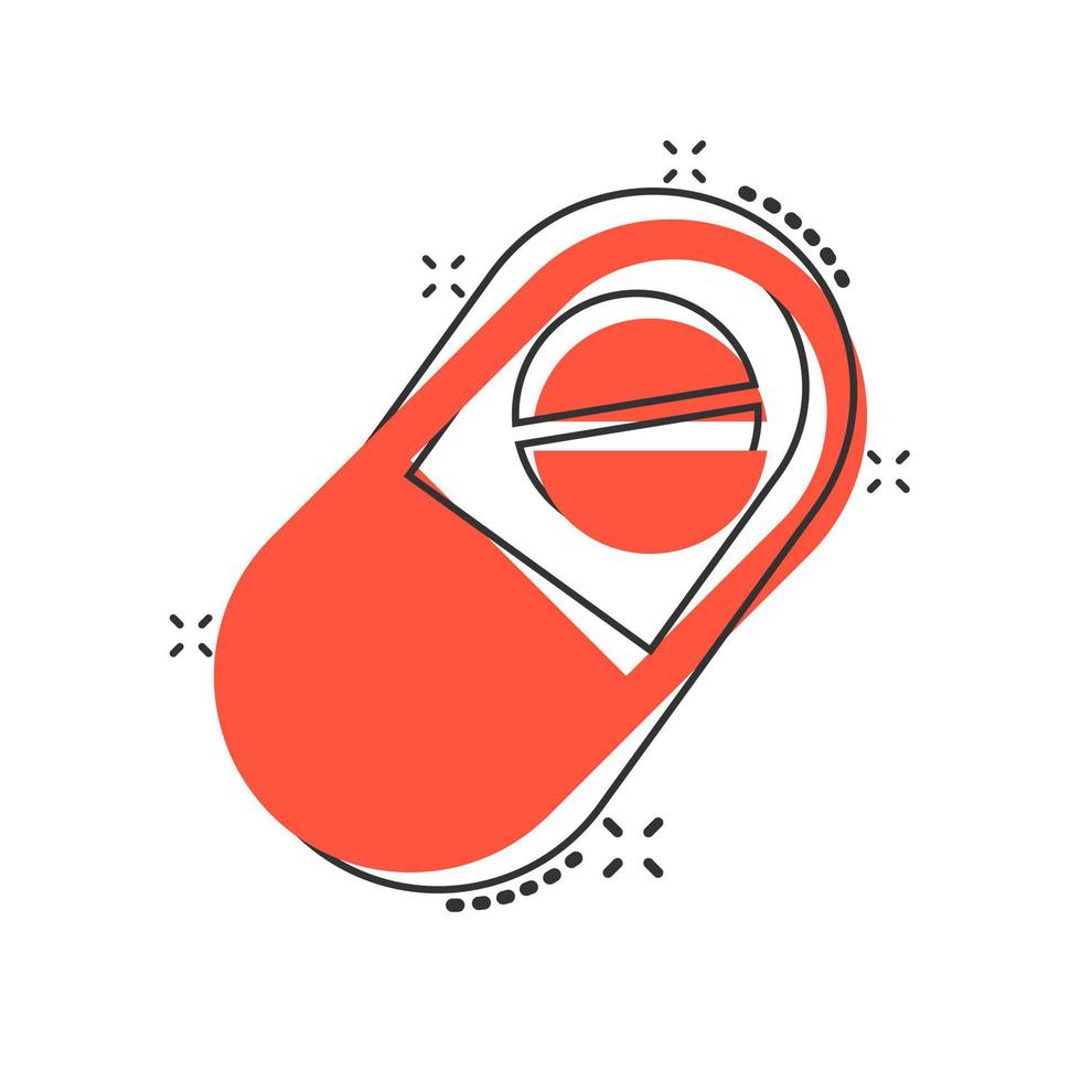 Vector cartoon capsule pills tablet icon in comic style. Medical pills concept illustration pictogram. Capsule and drug business splash effect concept.