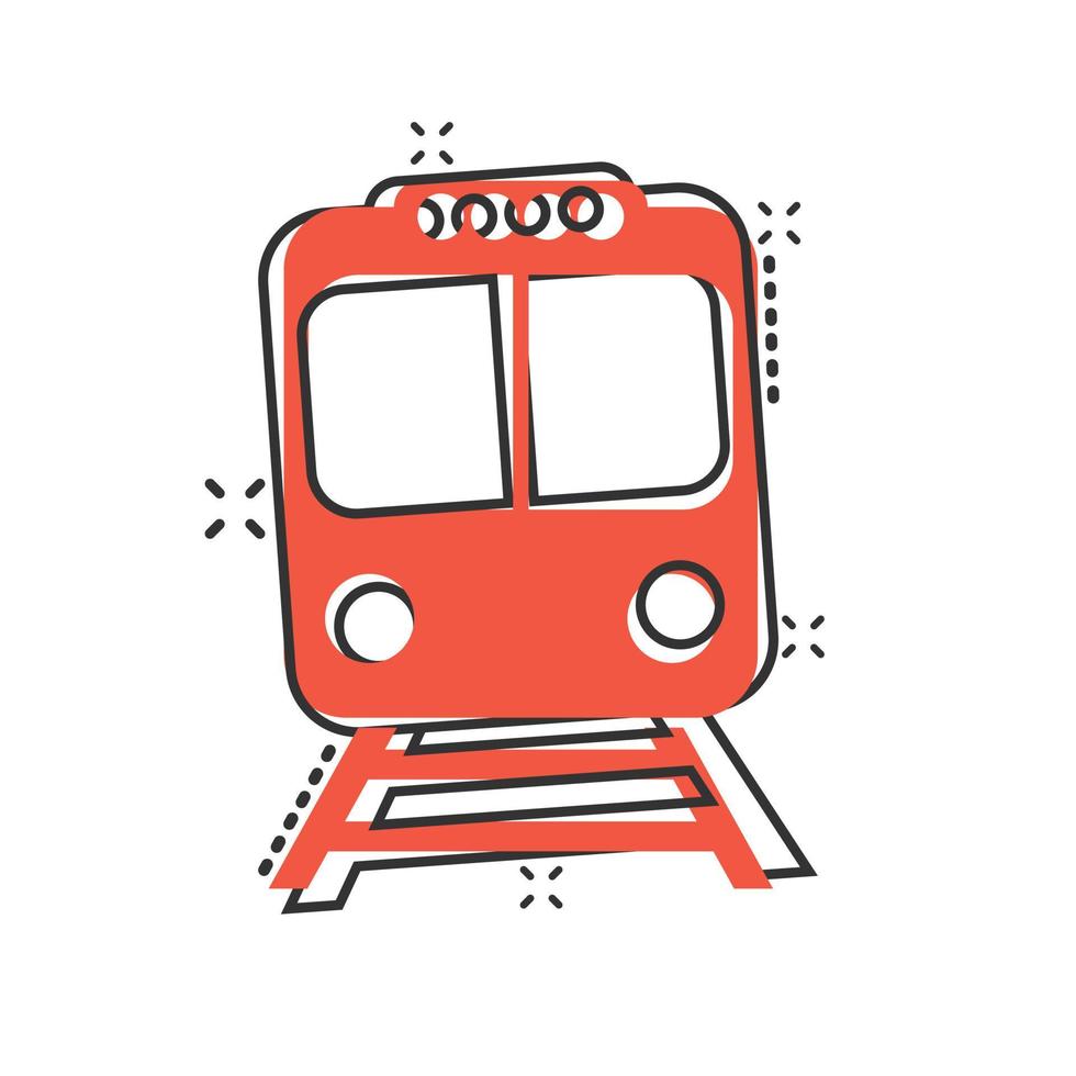 icono de metro en estilo cómico. tren metro dibujos animados vector ilustración sobre fondo blanco aislado. concepto de negocio de efecto de salpicadura de carga ferroviaria.