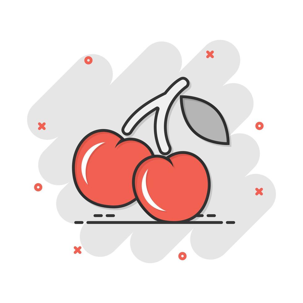 Vector cartoon cherry berry icon in comic style. Sweet food concept illustration pictogram. Cherry business splash effect concept.