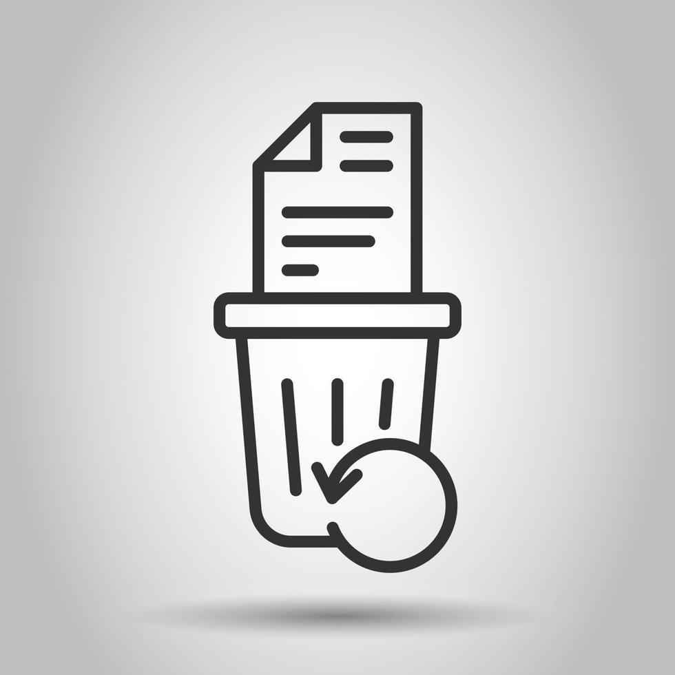 Trash bin with document icon in flat style. Paper recycle vector illustration on white isolated background. Office garbage business concept.