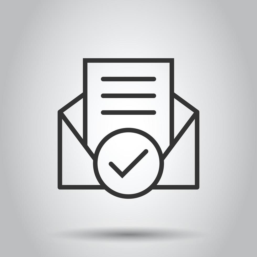 Envelope with confirmed document icon in flat style. Verify vector illustration on white isolated background. Receive business concept.