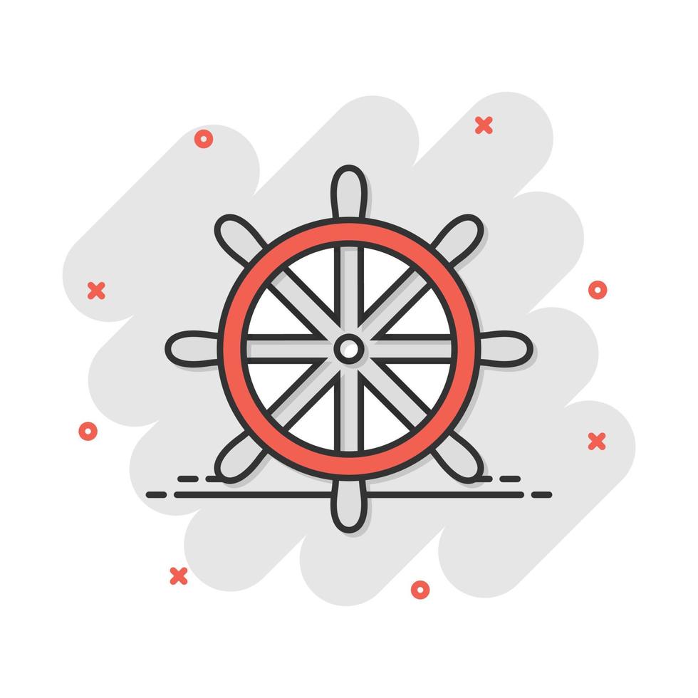 Vector cartoon steering wheel rudder icon in comic style. Rudder wheel sign illustration pictogram. Steering rudder business splash effect concept.