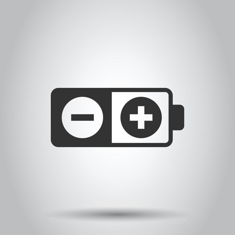 Battery charge icon in flat style. Power level vector illustration on white isolated background. Lithium accumulator business concept.