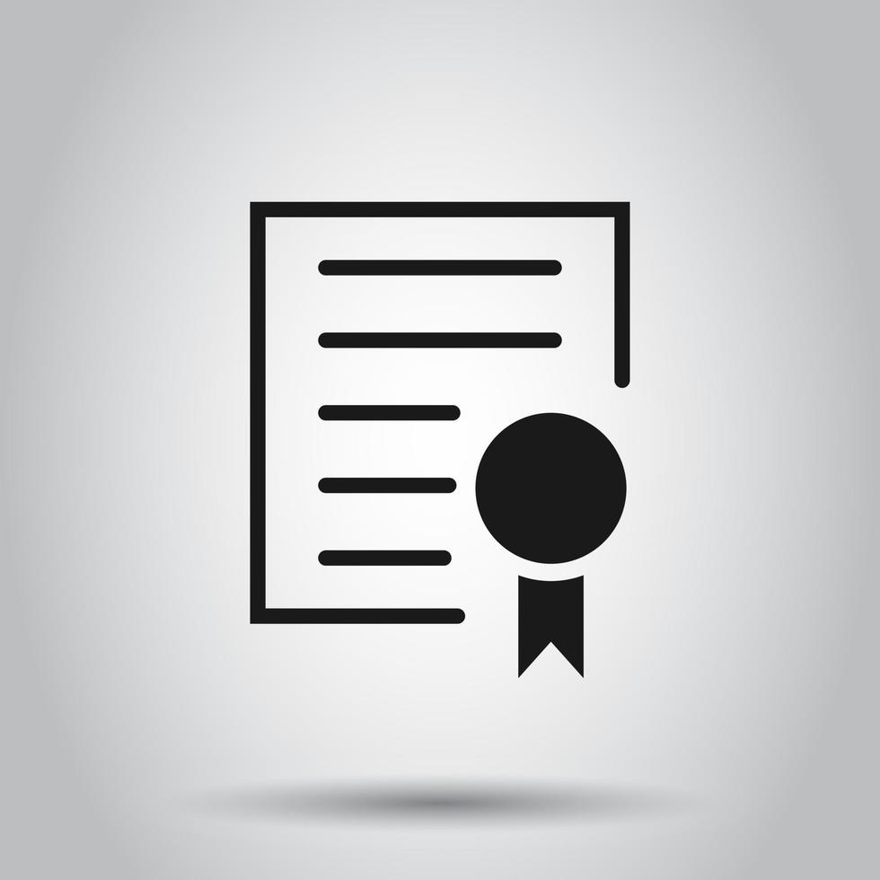 Certificate icon in flat style. License badge vector illustration on isolated background. Winner medal business concept.