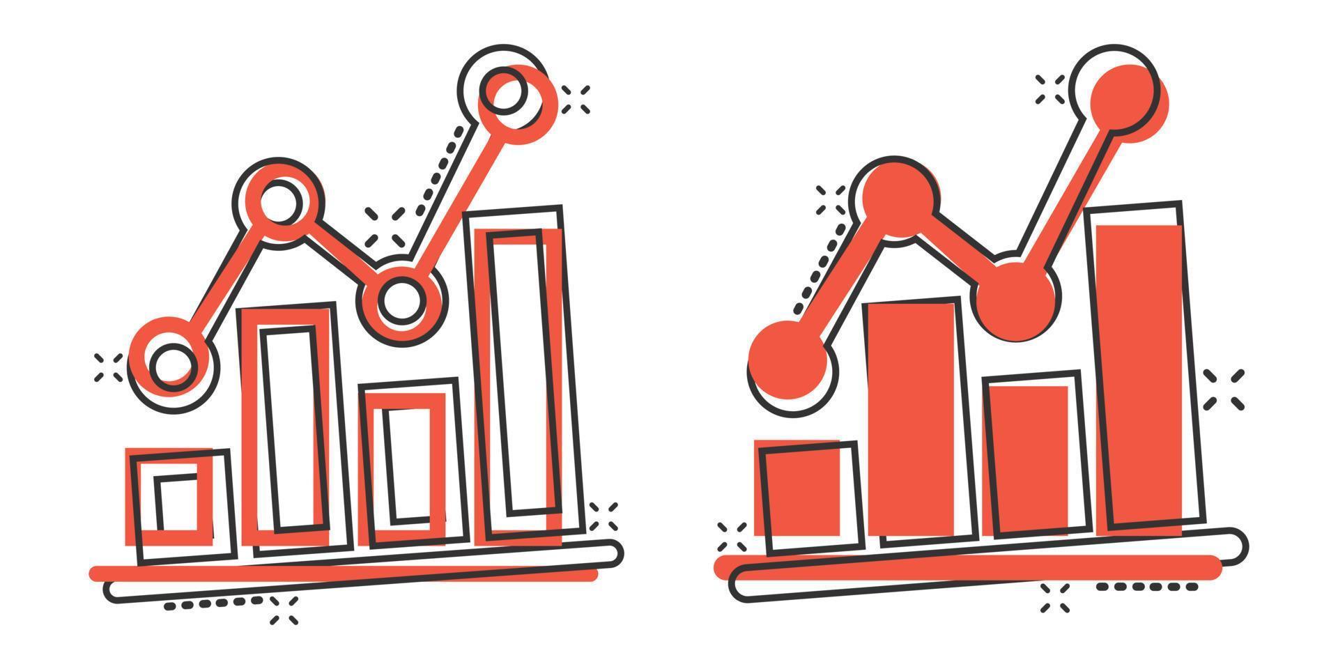 Chart graph icon in comic style. Arrow grow cartoon vector illustration on white isolated background. Analysis splash effect business concept.