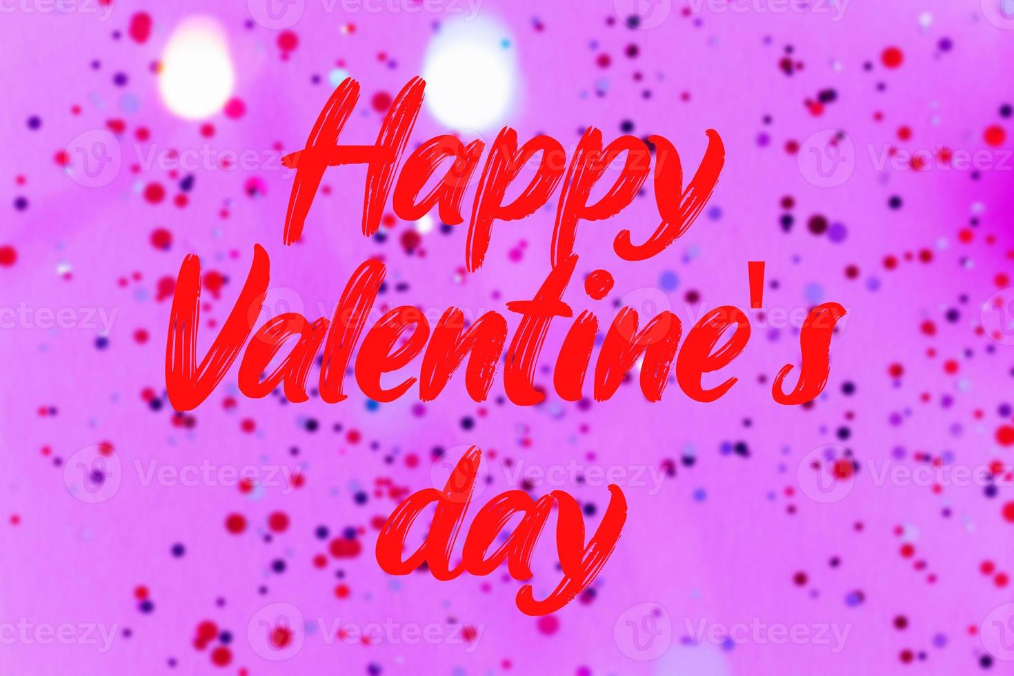 Happy Valentine's Day text on bokeh and confetti background photo