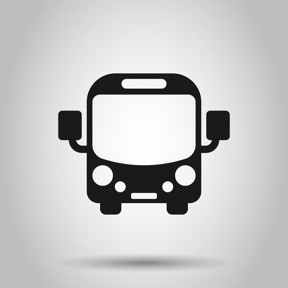 School bus icon in flat style. Autobus vector illustration on isolated background. Coach transport business concept.