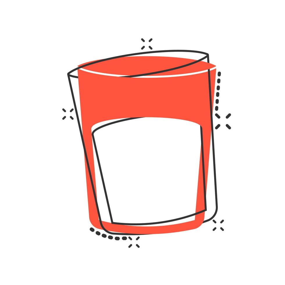 icono de vaso de agua en estilo cómico. pictograma de ilustración de dibujos animados de vector de vidrio de soda. efecto de salpicadura del concepto de negocio de agua líquida.