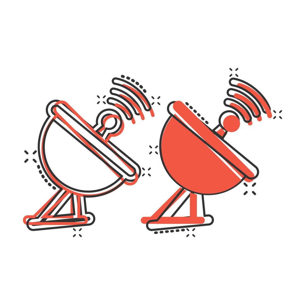 Satellite antenna tower icon in comic style. Broadcasting cartoon vector