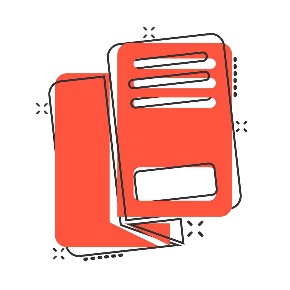 Flyer leaflet icon in comic style. Brochure sheet vector cartoon illustration pictogram. Booklet business concept splash effect.