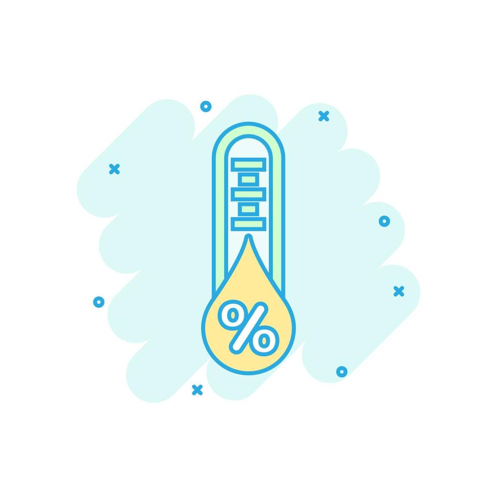 Humidity icon in comic style. Climate vector cartoon illustration on white isolated background. Temperature forecast business concept splash effect.