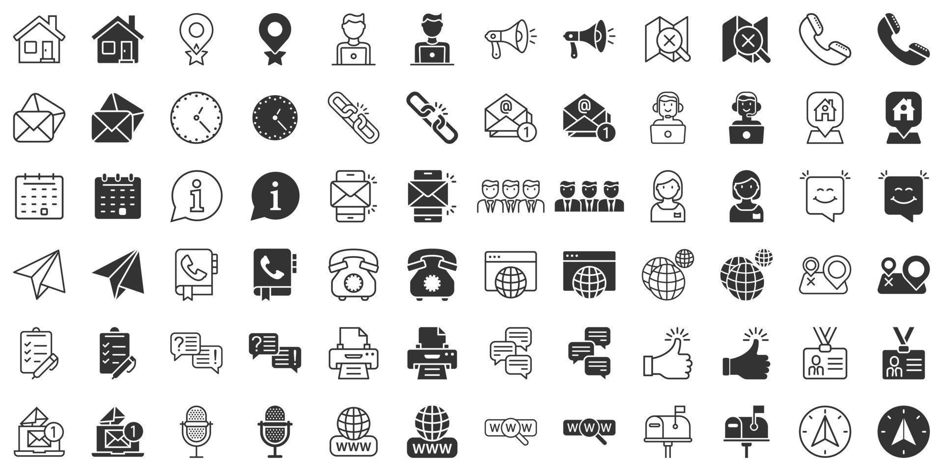 Contact us thin line icon set in flat style. Mobile communication vector illustration on white isolated background. Phone call business concept.