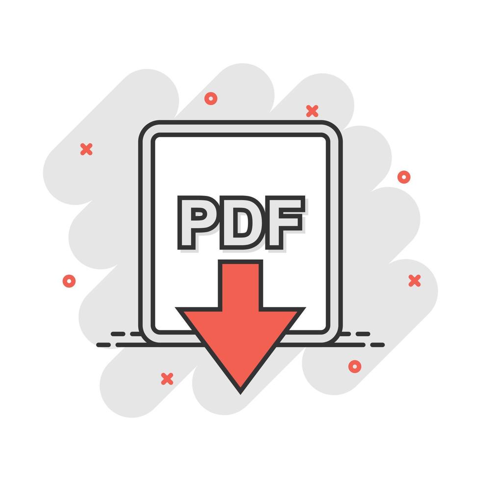 icono de archivo pdf de dibujos animados en estilo cómico. pictograma de ilustración de signo de descarga de pdf. concepto de negocio de presentación de documentos. vector