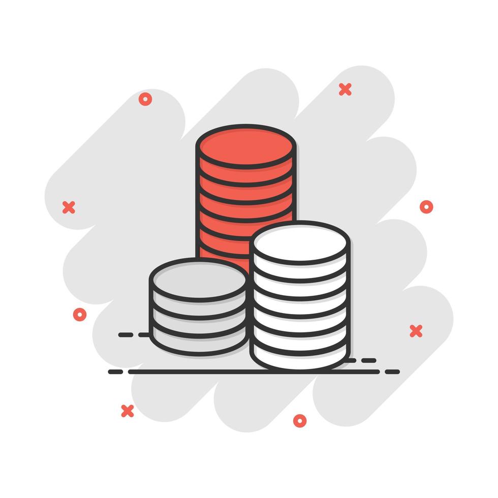 Vector cartoon coins stack icon in comic style. Money coin sign illustration pictogram. Currency money business splash effect concept.
