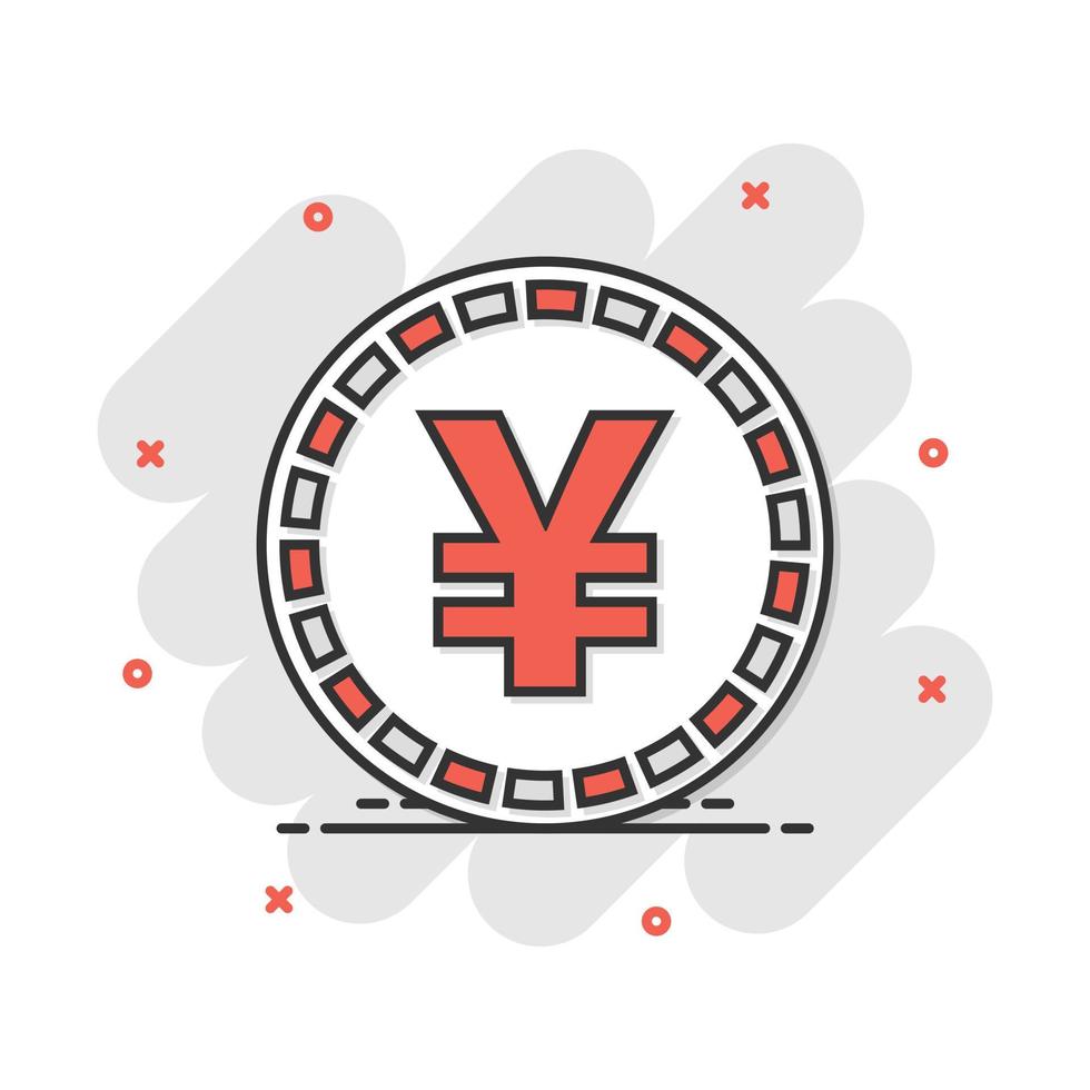 Vector cartoon yen, yuan money currency icon in comic style. Yen coin concept illustration pictogram. Asia money business splash effect concept.