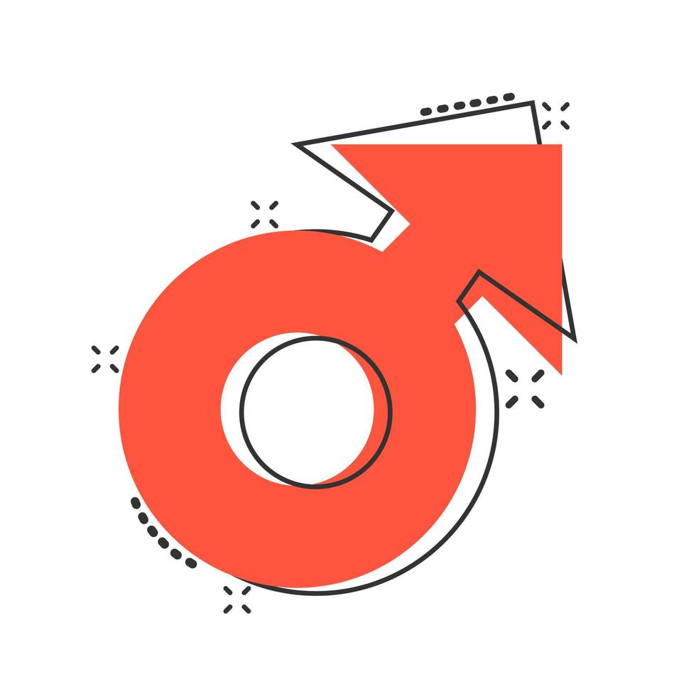 Vector cartoon male sex symbol icon in comic style. Men gender concept illustration pictogram. Boy masculine business splash effect concept.