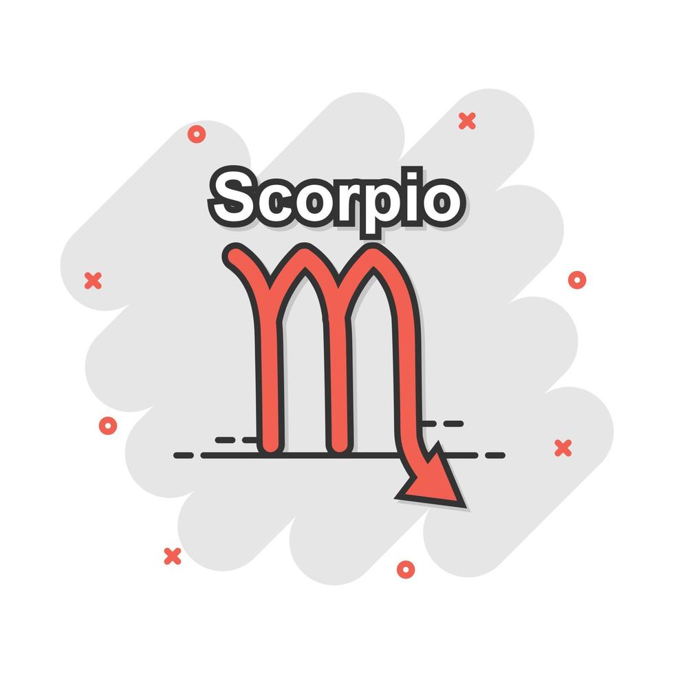 Vector cartoon scorpio zodiac icon in comic style. Astrology sign illustration pictogram. Scorpio horoscope business splash effect concept.