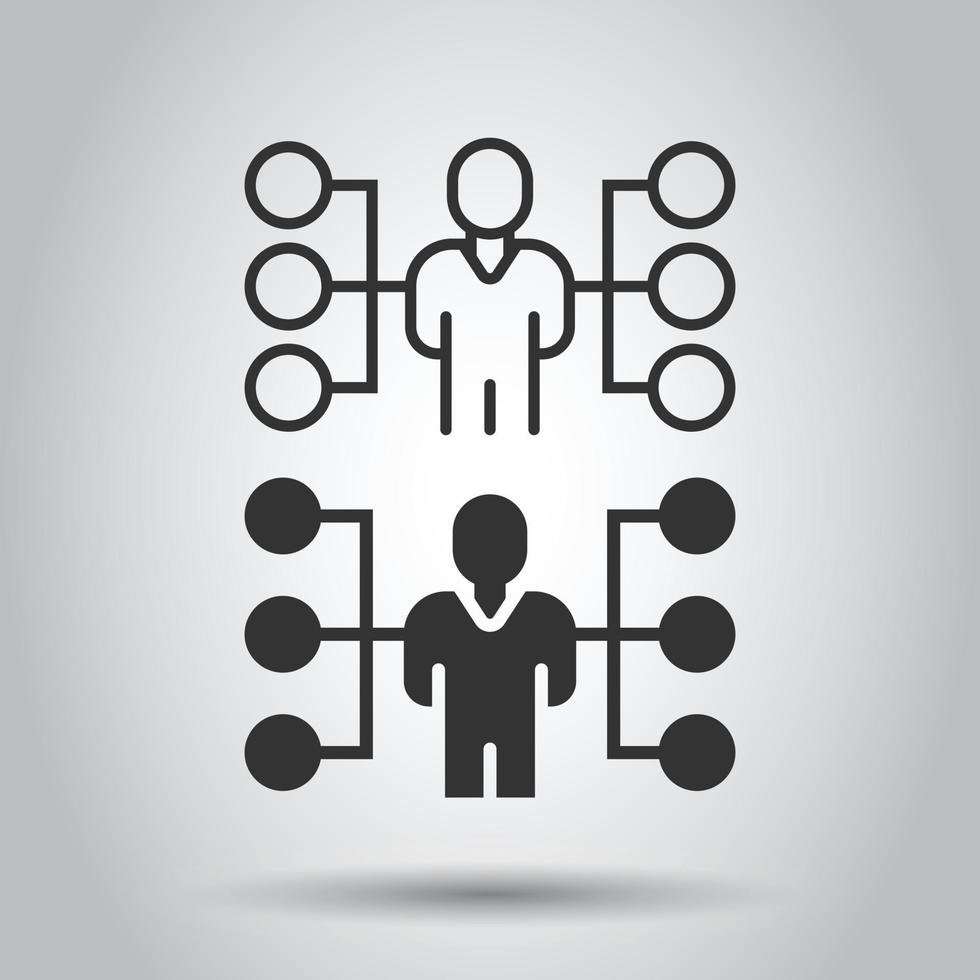 organigrama corporativo con icono de vector de gente de negocios en estilo plano. ilustración de cooperación de personas sobre fondo blanco. concepto de negocio de trabajo en equipo.
