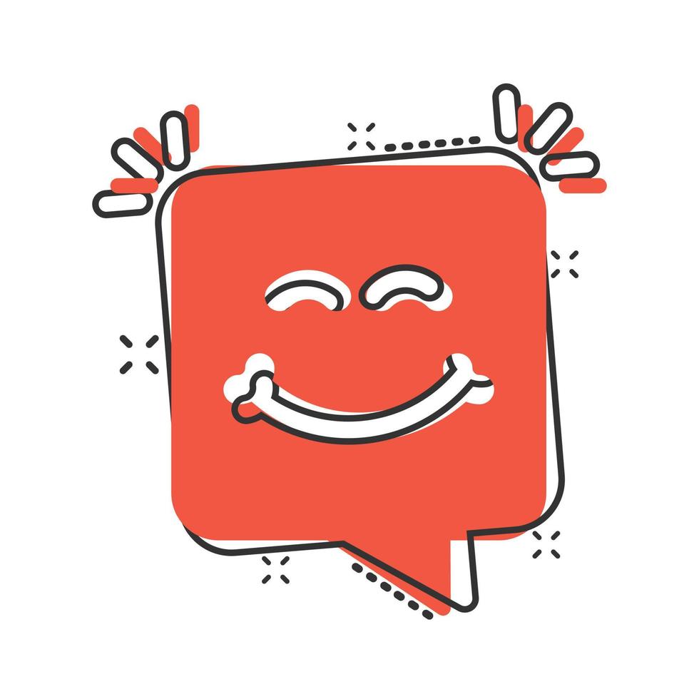 icono de sms feliz en estilo cómico. mensaje discurso burbuja dibujos animados vector ilustración sobre fondo blanco aislado. concepto de negocio de efecto de salpicadura de sobre.