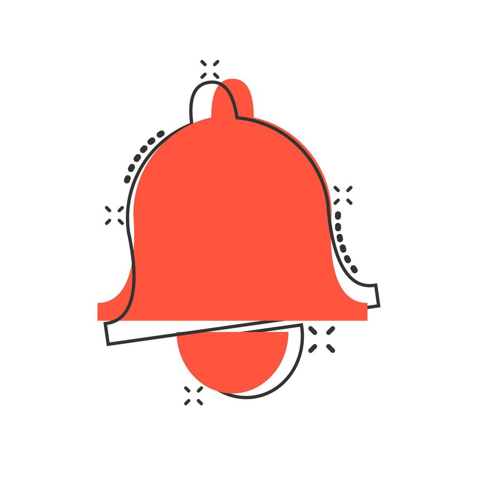 Vector cartoon bell icon in comic style. Alarm bell concept illustration pictogram. Handbell business splash effect concept.