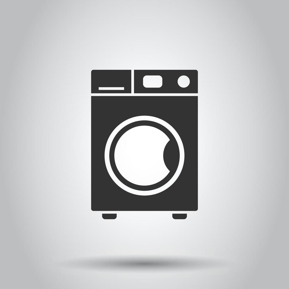 Washing machine icon in flat style. Washer vector illustration on white isolated background. Laundry business concept.