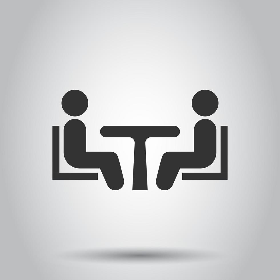 Business consulting icon in transparent style. Two people with table vector illustration on isolated background. Restaurant dialog business concept.