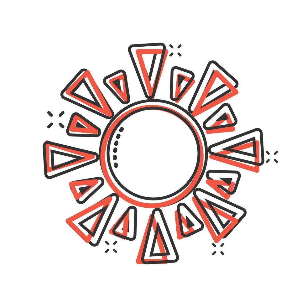Sun icon in comic style. Sunlight cartoon sign vector illustration on white isolated background. Daylight splash effect business concept.