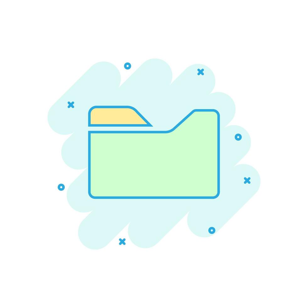 File folder icon in comic style. Documents archive vector cartoon illustration on white isolated background. Storage splash effect business concept.